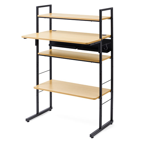 パソコンラック（3WAY・高さ可変・パソコンデスク・書斎デスク・プリンタラック・ローデスク・幅900・ライトブラウン）