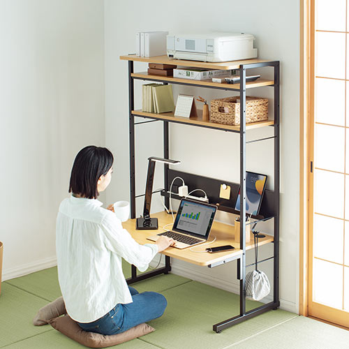 パソコンラック（3WAY・高さ可変・パソコンデスク・書斎デスク・プリンタラック・ローデスク・幅900・ライトブラウン）