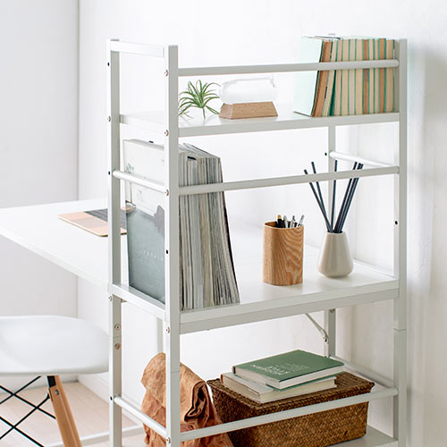 シェルフデスク パソコンデスク 収納ラック 勉強机 書斎デスク 幅112cm 奥行55cm ホワイト