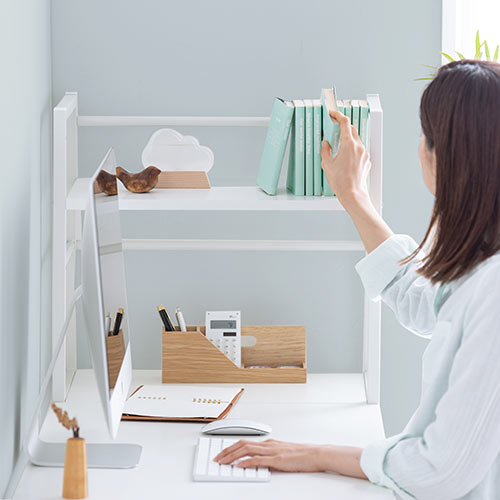 シェルフデスク パソコンデスク 収納ラック 勉強机 書斎デスク 幅112cm 奥行55cm ホワイト