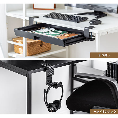 シェルフデスク パソコンデスク 収納ラック 勉強机 書斎デスク 幅112cm 奥行55cm ホワイト