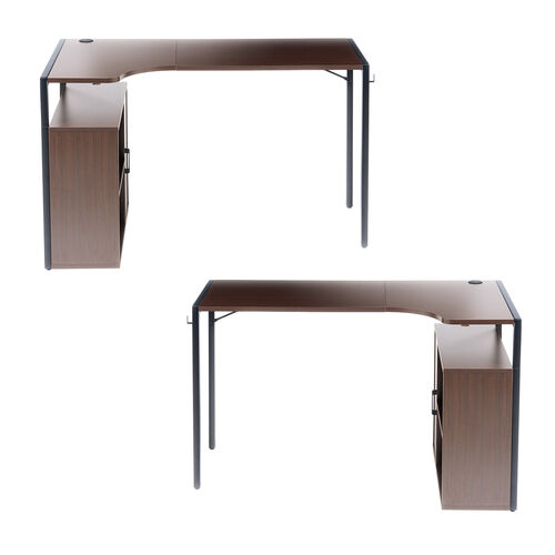 L字デスク（収納棚付き・幅120cm・奥行50cm・パソコンデスク・PCデスク・勉強机・学習机・ブラウン）