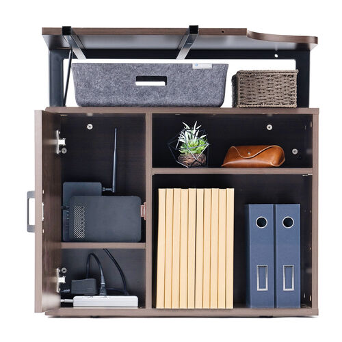 L字デスク（収納棚付き・幅120cm・奥行50cm・パソコンデスク・PCデスク・勉強机・学習机・ブラウン）