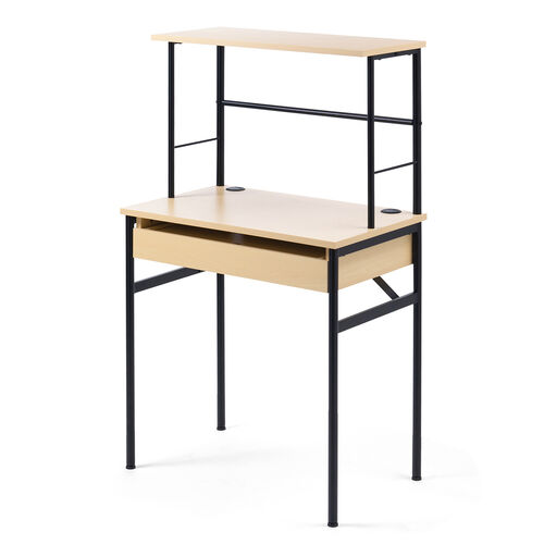 スリムパソコンラック（引き出し・キーボードスライダー付き・幅75cm・モニターアーム対応・配線口・丸フレーム・コンパクト）