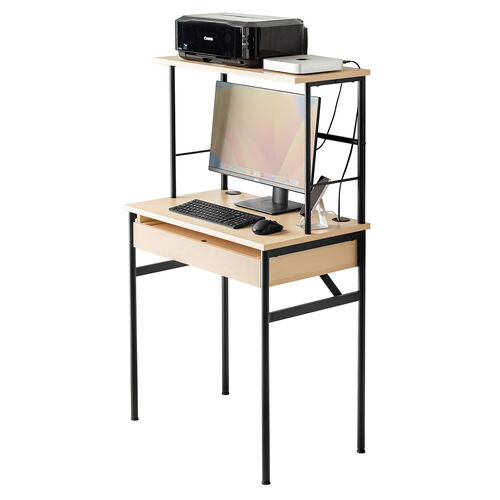 スリムパソコンラック（引き出し・キーボードスライダー付き・幅75cm・モニターアーム対応・配線口・丸フレーム・コンパクト）