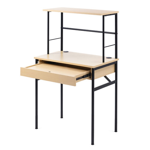 スリムパソコンラック（引き出し・キーボードスライダー付き・幅75cm・モニターアーム対応・配線口・丸フレーム・コンパクト）