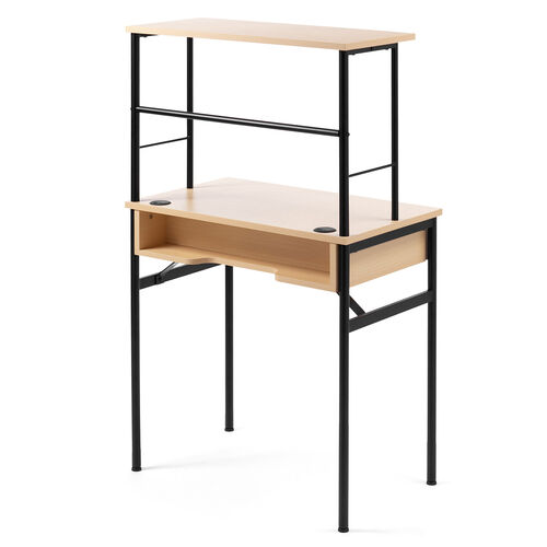 スリムパソコンラック（引き出し・キーボードスライダー付き・幅75cm・モニターアーム対応・配線口・丸フレーム・コンパクト）