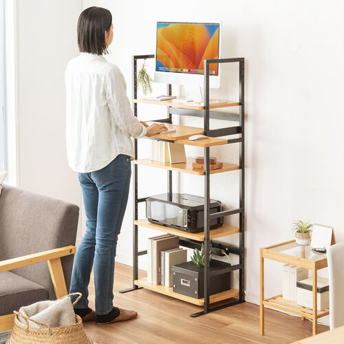 パソコンラック（4cmピッチ可変棚・スリムラック・幅63.4cm・奥行き33cm・スライダー・中棚・マウステーブル付き）