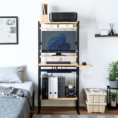 パソコンラック（4cmピッチ可変棚・スリムラック・幅63.4cm・奥行き33cm・スライダー・中棚・マウステーブル付き）