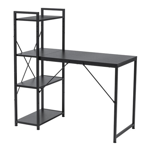 棚付きデスク（シェルフデスク・パソコンデスク・収納ラック・幅107cm・奥行52cm・棚付き・ブラック）