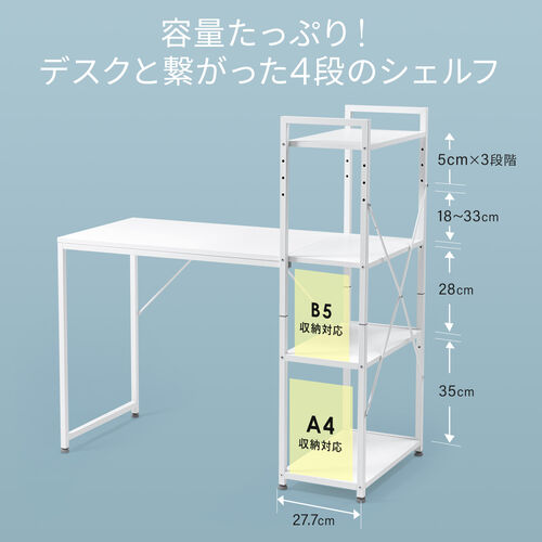 棚付きデスク（シェルフデスク・パソコンデスク・収納ラック・幅107cm・奥行52cm・棚付き・ブラック）