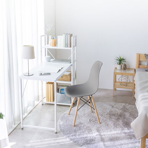 棚付きデスク（シェルフデスク・パソコンデスク・収納ラック・幅107cm・奥行52cm・棚付き・ホワイト）