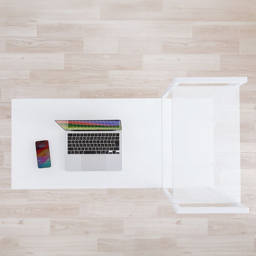 棚付きデスク（シェルフデスク・パソコンデスク・収納ラック・幅107cm・奥行52cm・棚付き・ホワイト）