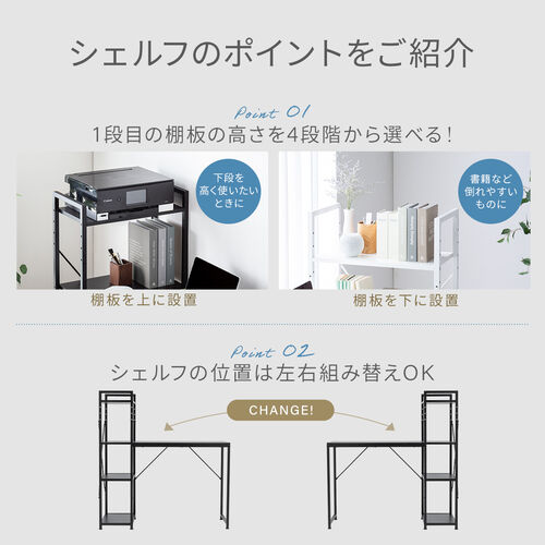 棚付きデスク（シェルフデスク・パソコンデスク・収納ラック・幅