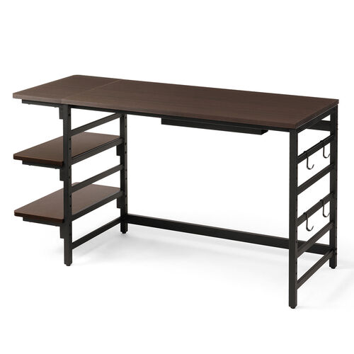 棚付きデスク（シェルフデスク・棚板自由設置・横100cm・奥行50cm・木目調・小物置き・棚板3枚・フック付き）