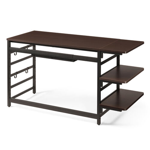 棚付きデスク（シェルフデスク・棚板自由設置・横100cm・奥行50cm・木目調・小物置き・棚板3枚・フック付き）