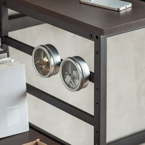 棚付きデスク（シェルフデスク・棚板自由設置・横100cm・奥行50cm・木目調・小物置き・棚板3枚・フック付き）