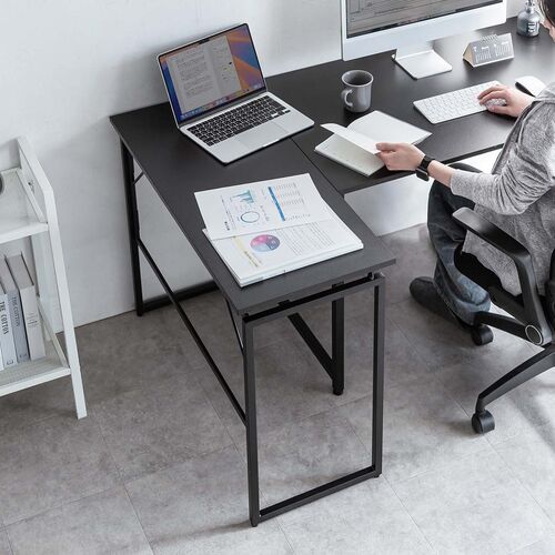 折りたたみデスク（折りたたみテーブル・コンパクトデスク・省スペース・リビング学習・幅90cm・奥行40cm・ブラック）