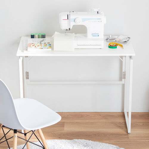 折りたたみデスク（折りたたみテーブル・コンパクトデスク・省スペース・リビング学習・幅90cm・奥行40cm・ホワイト）