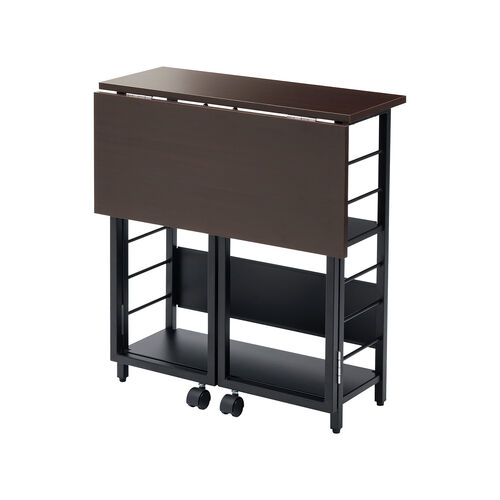 折りたたみデスク（折りたたみテーブル・コンパクトデスク・リビング学習・収納棚・省スペース・幅65cm・奥行53cm・棚つき・多機能テーブル・ブラウン）