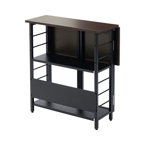 折りたたみデスク（折りたたみテーブル・コンパクトデスク・リビング学習・収納棚・省スペース・幅65cm・奥行53cm・棚つき・多機能テーブル・ブラウン）