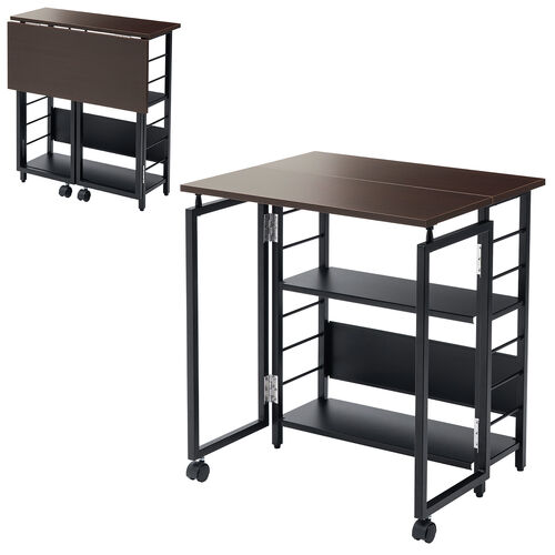 折りたたみデスク（折りたたみテーブル・コンパクトデスク・リビング学習・収納棚・省スペース・幅65cm・奥行53cm・棚つき・多機能テーブル・ブラウン）