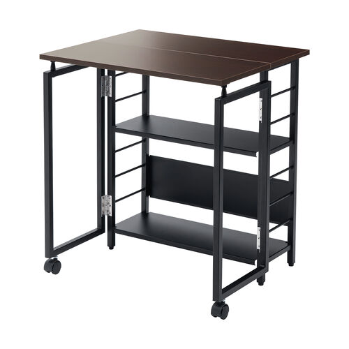 折りたたみデスク（折りたたみテーブル・コンパクトデスク・リビング学習・収納棚・省スペース・幅65cm・奥行53cm・棚つき・多機能テーブル・ブラウン）