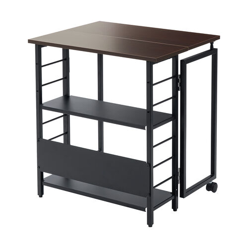 折りたたみデスク（折りたたみテーブル・コンパクトデスク・リビング学習・収納棚・省スペース・幅65cm・奥行53cm・棚つき・多機能テーブル・ブラウン）