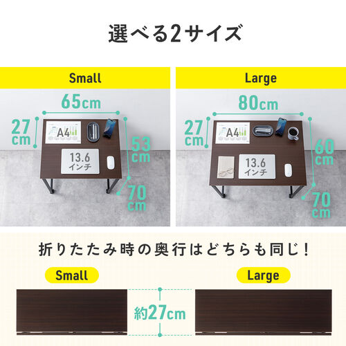 折りたたみデスク（折りたたみテーブル・コンパクトデスク・リビング学習・収納棚・省スペース・幅65cm・奥行53cm・棚つき・多機能テーブル・ホワイト）