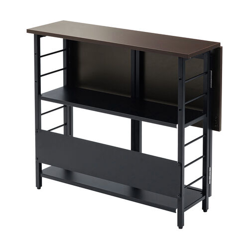 折りたたみデスク（折りたたみテーブル・コンパクトデスク・リビング学習・収納棚・省スペース・幅80cm・奥行60cm・棚つき・多機能テーブル・ブラウン）