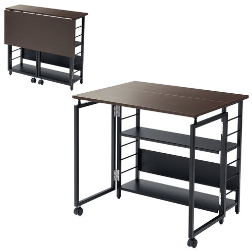 折りたたみデスク（折りたたみテーブル・コンパクトデスク・リビング学習・収納棚・省スペース・幅80cm・奥行60cm・棚つき・多機能テーブル・ブラウン）