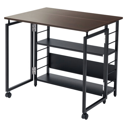 折りたたみデスク（折りたたみテーブル・コンパクトデスク・リビング学習・収納棚・省スペース・幅80cm・奥行60cm・棚つき・多機能テーブル・ブラウン）