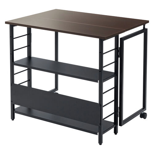 折りたたみデスク（折りたたみテーブル・コンパクトデスク・リビング学習・収納棚・省スペース・幅80cm・奥行60cm・棚つき・多機能テーブル・ブラウン）