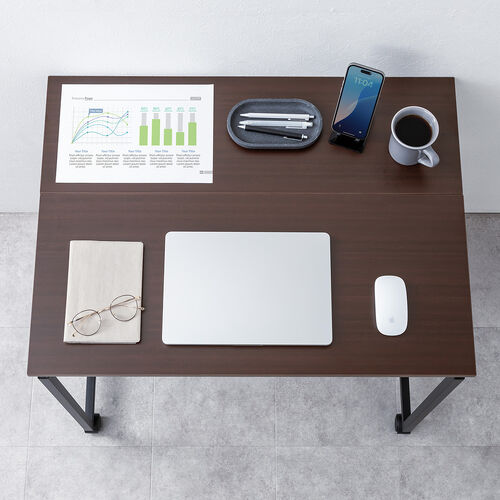 折りたたみデスク（折りたたみテーブル・コンパクトデスク・リビング学習・収納棚・省スペース・幅80cm・奥行60cm・棚つき・多機能テーブル・ブラウン）