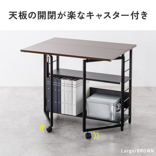 折りたたみデスク（折りたたみテーブル・コンパクトデスク・リビング学習・収納棚・省スペース・幅80cm・奥行60cm・棚つき・多機能テーブル・ホワイト）