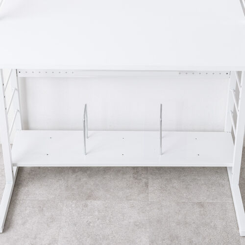 パソコンラック（パソコンデスク・横幅85cm・奥行50cm・シェルフデスク・収納棚付き・天板高さ可変・棚可変・クランプ取付・有孔ボード・ホワイト）