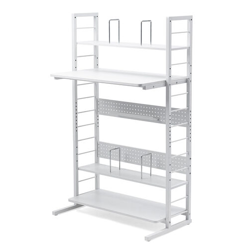 パソコンラック（パソコンデスク・横幅85cm・奥行50cm・シェルフデスク・収納棚付き・天板高さ可変・棚可変・クランプ取付・有孔ボード・ホワイト）