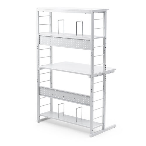 パソコンラック（パソコンデスク・横幅85cm・奥行50cm・シェルフデスク・収納棚付き・天板高さ可変・棚可変・クランプ取付・有孔ボード・ホワイト）