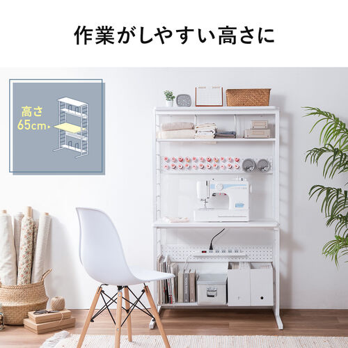 パソコンラック（パソコンデスク・横幅85cm・奥行50cm・シェルフデスク・収納棚付き・天板高さ可変・棚可変・クランプ取付・有孔ボード・ホワイト）