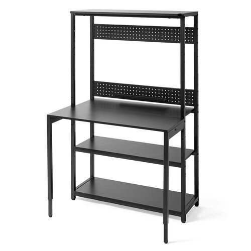 パソコンラック（パソコンデスク・横幅85cm・奥行60cm・シェルフデスク・収納棚付き・天板高さ可変・棚可変・クランプ取付・有孔ボード・ブラック）