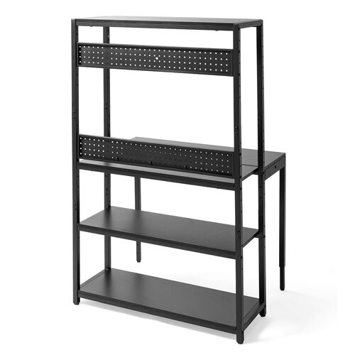 パソコンラック（パソコンデスク・横幅85cm・奥行60cm・シェルフデスク・収納棚付き・天板高さ可変・棚可変・クランプ取付・有孔ボード・ブラック）