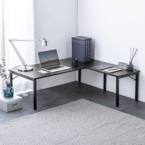 L字デスク（L字型ローデスク・パソコンデスク・木製・座デスク・コーナーデスク・高さ可変5段階・幅120cm・ブラック）