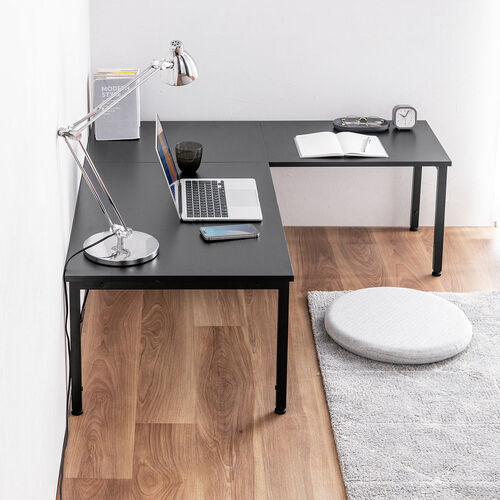 L字デスク（L字型ローデスク・パソコンデスク・木製・座デスク・コーナーデスク・高さ可変5段階・幅120cm・ブラック）