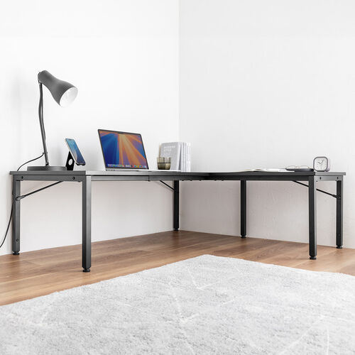 L字デスク（L字型ローデスク・パソコンデスク・木製・座デスク・コーナーデスク・高さ可変5段階・幅120cm・ブラック）