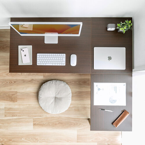 L字型ローデスク（ワイドタイプ・幅120cm・高さ可変5段階・木製・アジャスター付き・座デスク・コーナーデスク）