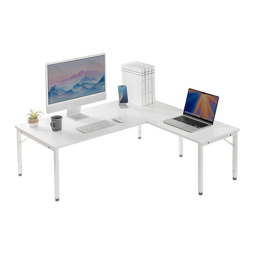 L字デスク（L字型ローデスク・パソコンデスク・木製・座デスク・コーナーデスク・高さ可変5段階・幅120cm・ホワイト）