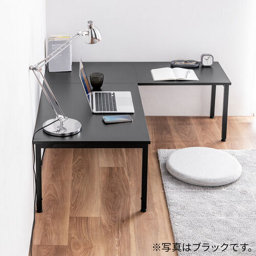 L字デスク（L字型ローデスク・パソコンデスク・木製・座デスク・コーナーデスク・高さ可変5段階・幅120cm・ホワイト）