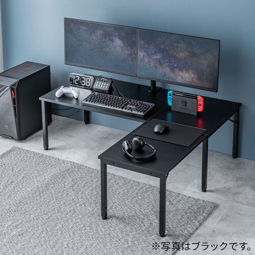 L字デスク（L字型ローデスク・パソコンデスク・木製・座デスク・コーナーデスク・高さ可変5段階・幅120cm・ホワイト）