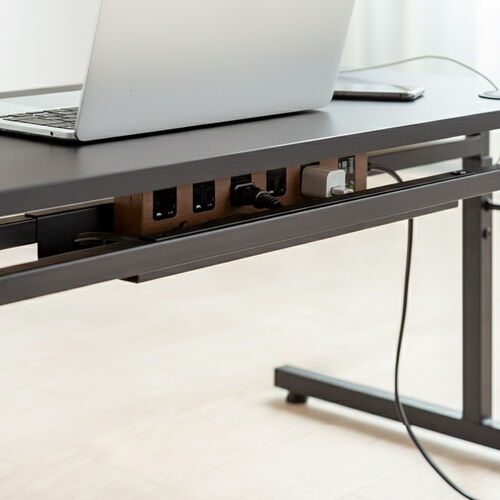 ローデスク（パソコンデスク・高さ調整・高さ38cm～58cm・6段階可変・幅90cm・奥行45cm・ケーブル配線口・タップ受け・ゲーミング・勉強机・ブラック）