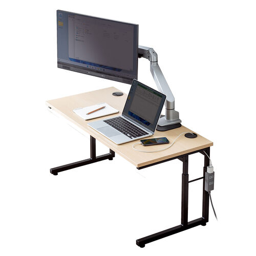 ローデスク（パソコンデスク・高さ調整・高さ38cm～58cm・6段階可変・幅90cm・奥行45cm・ケーブル配線口・タップ受け・ゲーミング・勉強机・ライトブラウン）